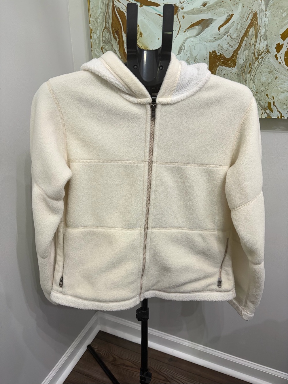 Vintage Patagonia Synchilla Arctic Fleece Full Zip Hoodie Jacket Cream Orange M